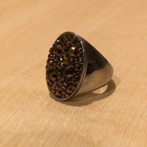 Steel by Design Silver Shimmery Ring with Brown/Gold Stones, Size 10